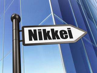 Obraz premium Stock market indexes concept: sign Nikkei on Building background