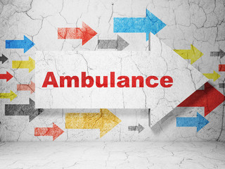 Health concept: arrow with Ambulance on grunge wall background