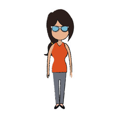 woman wearing a sunglasses cartoon icon over white background. vector illustration