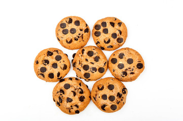 cookies with chocolate on white background