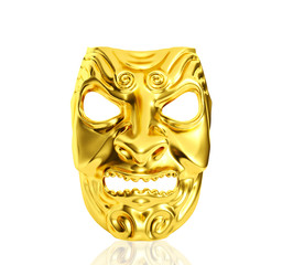 Golden devil mask isolated on white background, 3D rendering