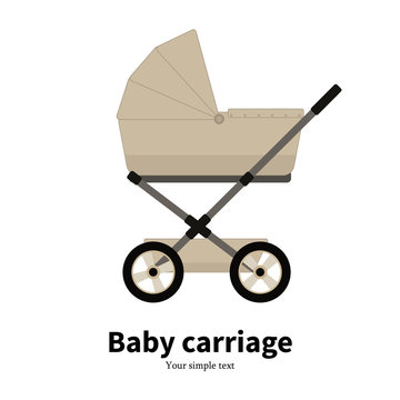 Vector cartoon beige baby carriage, pram