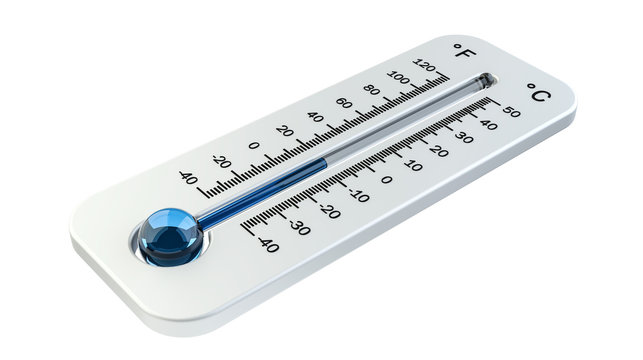 3D Render Cold White Thermometer Indicating Low Temperature