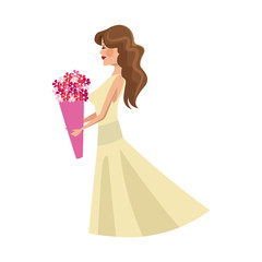 Fototapeta premium woman holding a flowers bouquet cartoon icon over white background. colorful design. vector illustration