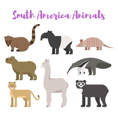 Vector flat style set animals of South America.