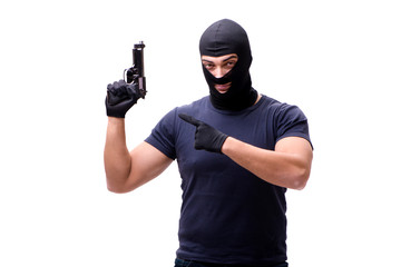 Robber wearing balaclava isolated on white