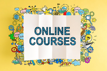 Online Courses text with colorful illustrations