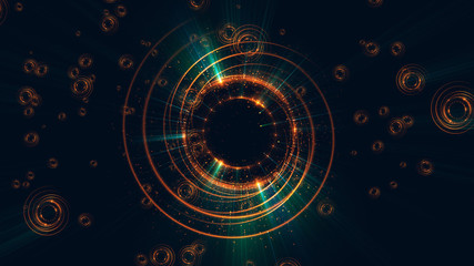 Abstract neon background. Shine swirling. Glowing spiral cover. .Bubbles elegant. Halo around. Power sparks data particle..Space tunnel. Glossy jellyfish. LED color ellipse. Glint glitter beam tech