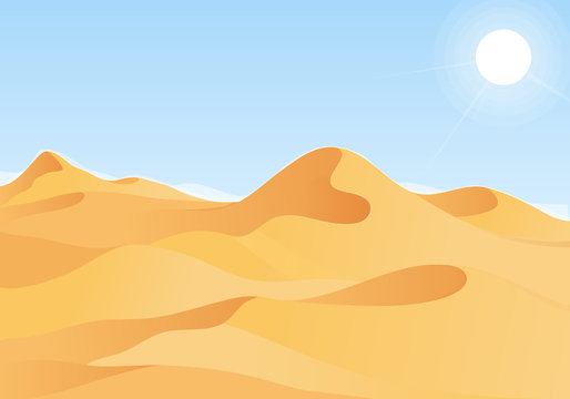 Hot desert landscape with blue sky