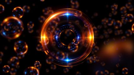 Abstract neon background. Shine swirling. Glowing spiral cover. .Bubbles elegant. Halo around. Power sparks data particle..Space tunnel. Glossy jellyfish. LED color ellipse. Glint glitter beam tech