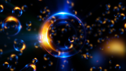 Abstract neon background. Shine swirling. Glowing spiral cover. .Bubbles elegant. Halo around. Power sparks data particle..Space tunnel. Glossy jellyfish. LED color ellipse. Glint glitter beam tech
