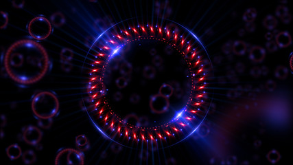 Abstract neon background. Shine swirling. Glowing spiral cover. .Bubbles elegant. Halo around. Power sparks data particle..Space tunnel. Glossy jellyfish. LED color ellipse. Glint glitter beam tech