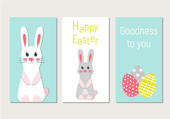 Beautiful Happy Easter greeting card with rabbit, easter chocolate egg.