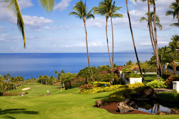 Golf view over the ocean on Maui