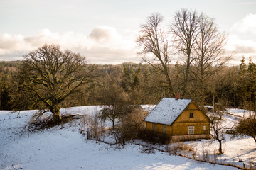 frozen countryside scene in winter