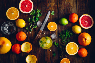 Glass of Citrus Cocktail with Mint and Ice.