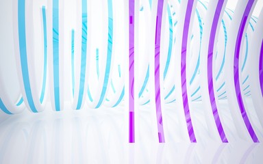 Abstract dynamic interior with black and colored gradient smooth objects. 3D illustration and rendering