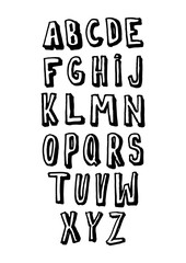 Graphic Font for your design. Hand drawn calligraphy lettering alphabet. Stylish letters with in figures. Vector illustration.