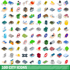 100 city icons set, isometric 3d style