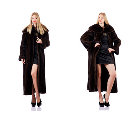 Tall model wearing fur coat