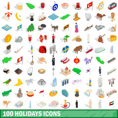 100 holidays icons set, isometric 3d style