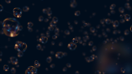 3D Atoms. Luminous nuclear electrons model on dark background. Glowing bots structure. Physics  concept. .Dust power core. Ray ring light ball. Micro model Bubbles