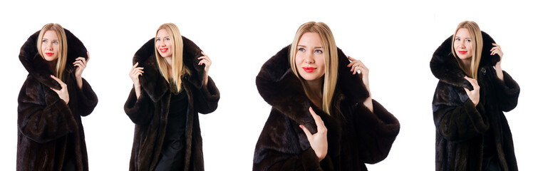 Tall model wearing fur coat