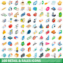 100 retail sales icons set, isometric 3d style