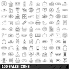 100 sales icons set, outline style