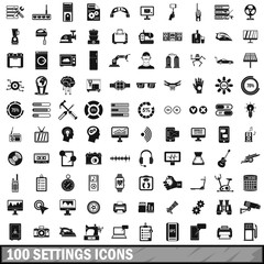 100 settings icons set, simple style 