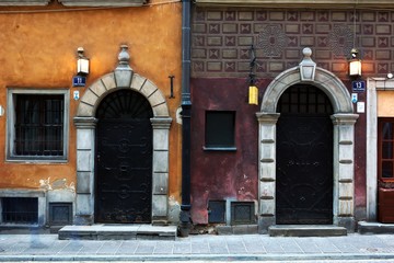Historic door in the old town in Warsaw, Poland
