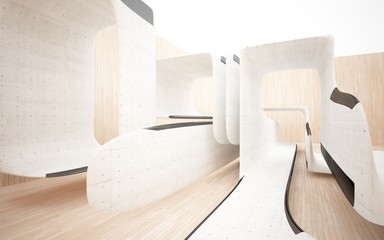 Abstract white and colored gradient glasses interior multilevel public space with window. 3D illustration and rendering.