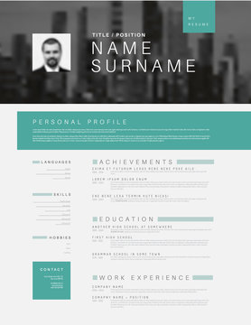 Minimalistic cv / resume template with header photo