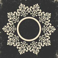 Vintage frame. Circular baroque pattern. Round floral ornament.Greeting card. Wedding invitation. Retro style. Vector logo template, labels and badges