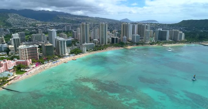 Drone video of Waikiki Beach Hawaii
