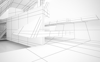 Abstract  concrete parametric interior with neon lighting. 3D illustration and rendering.