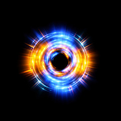 Abstract neon background. luminous swirling. Glowing spiral cover. Black elegant. Halo around. Power isolated. Sparks particle. Space tunnel. Glossy jellyfish. LED color ellipse. Glint glitter
