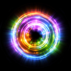 Abstract neon background. luminous swirling. Glowing spiral cover. Black elegant. Halo around. Power isolated. Sparks particle. Space tunnel. Glossy jellyfish. LED color ellipse. Glint glitter