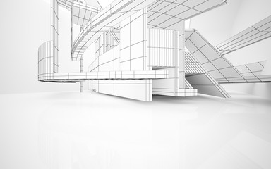 Abstract  concrete parametric interior with neon lighting. 3D illustration and rendering.