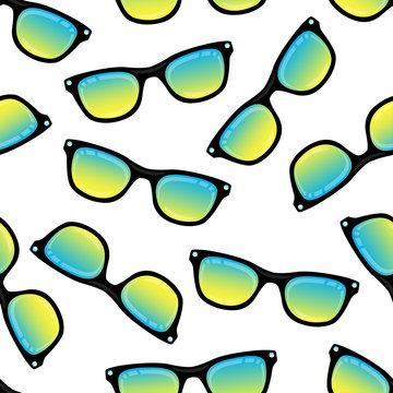 Seamless background from sunglasses with colored glasses. Pattern