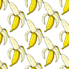 Fototapety  Banan wektor wzór. Na białym tle ręcznie rysowane obiekt skórki na białym tle. Letnie owoce artystyczne