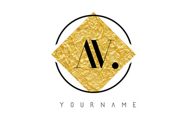 AV Letter Logo with Golden Foil Texture.