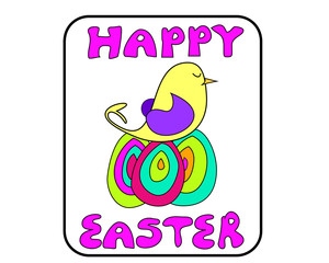 Happy Easter-Cute Vector with a Chick and Her Eggs