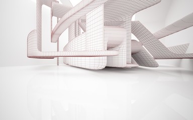 Abstract dynamic interior with colored gradient smooth objects. 3D illustration and rendering