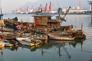 Fototapeta na wymiar rural fishing boats in chinese harbour