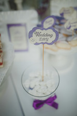 Beautiful sweets on buffet table with decorations