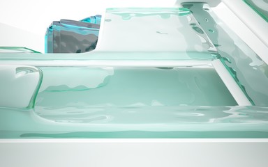 Abstract white and colored gradient glasses interior multilevel public space with window. 3D illustration and rendering.