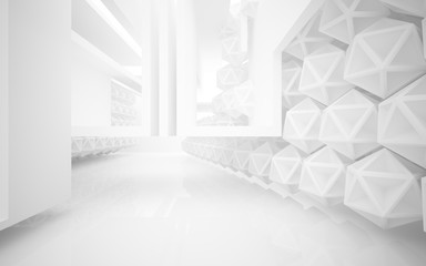 Abstract  concrete and wood parametric interior  with window. 3D illustration and rendering.
