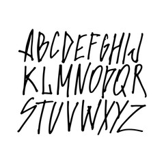 Graphic Font for your design. Hand drawn calligraphy lettering alphabet. Stylish letters with in figures. Vector illustration.
