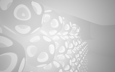 Abstract white  parametric interior with window. 3D illustration and rendering.